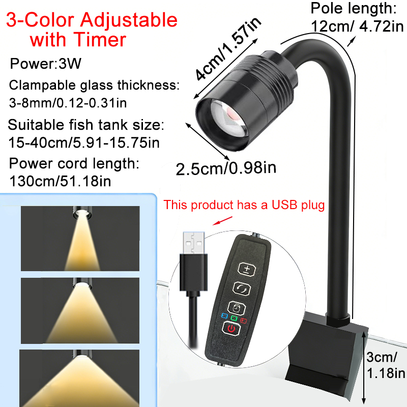 Aquarium Plant Light - Faretto USB 3W per Acquario Sudamericano,